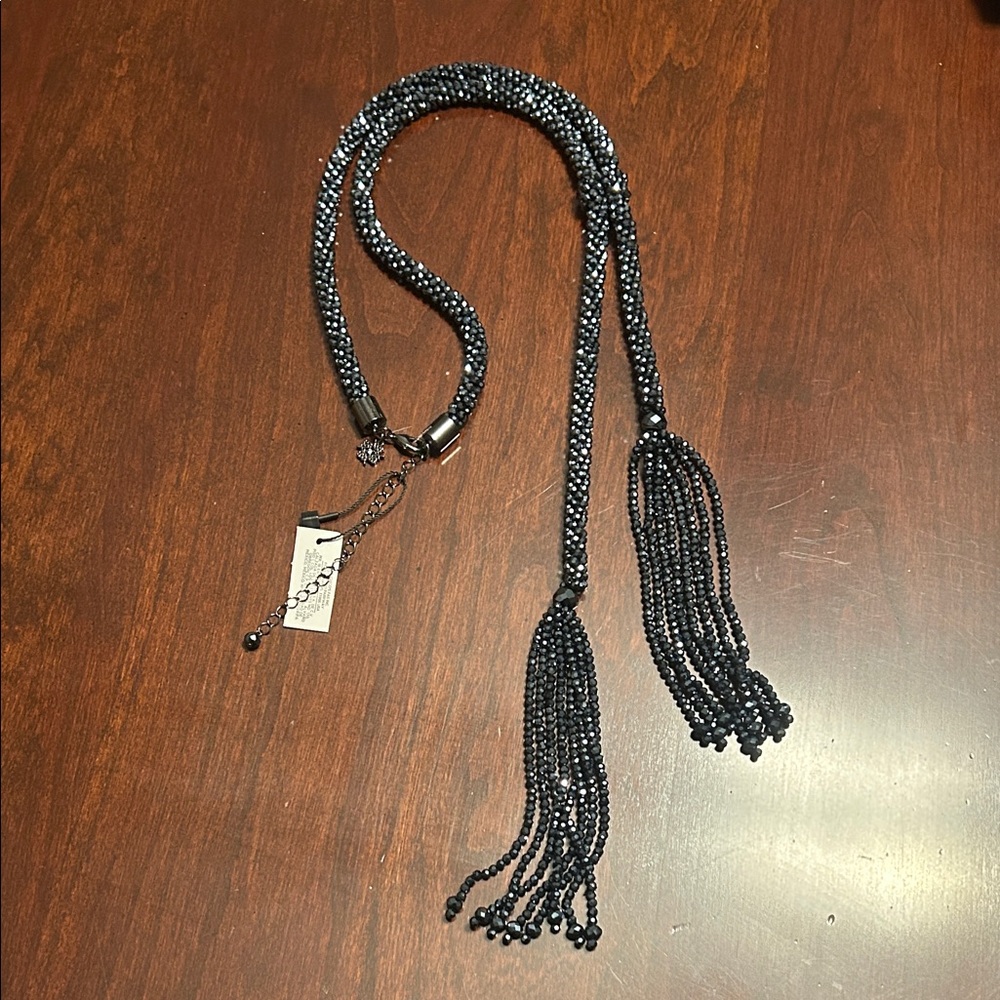 White House Black Market Black Beaded Tassel Necklace